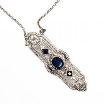 Luxusní briliantový náhrdelník se safírem,Art Deco Luxusní briliantový náhrdelník se safírem,Art Deco