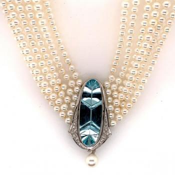 Náhrdelník s perlami a akvamarínem